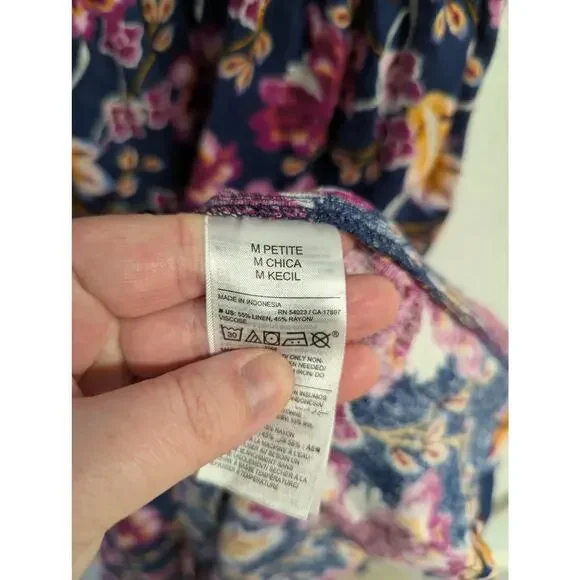 Old Navy Floral Midi Dress Womens Medium Petite Linen Strappy Peasant Cottage - Picture 6 of 6